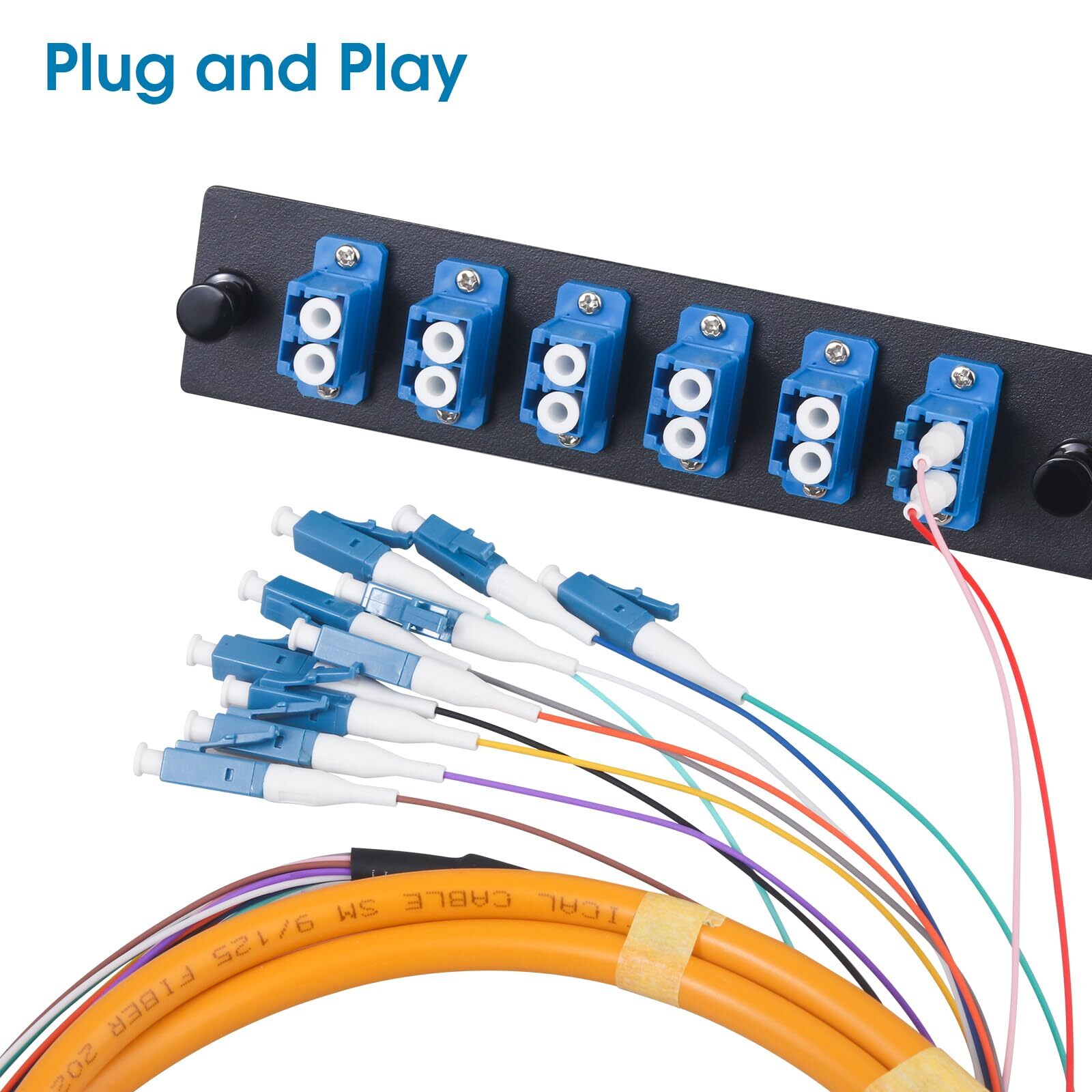 2-Pack LC/UPC Fiber Optic Pigtail 1.5m 12 Strand SingleMode 9/125 Fiber Pigta…