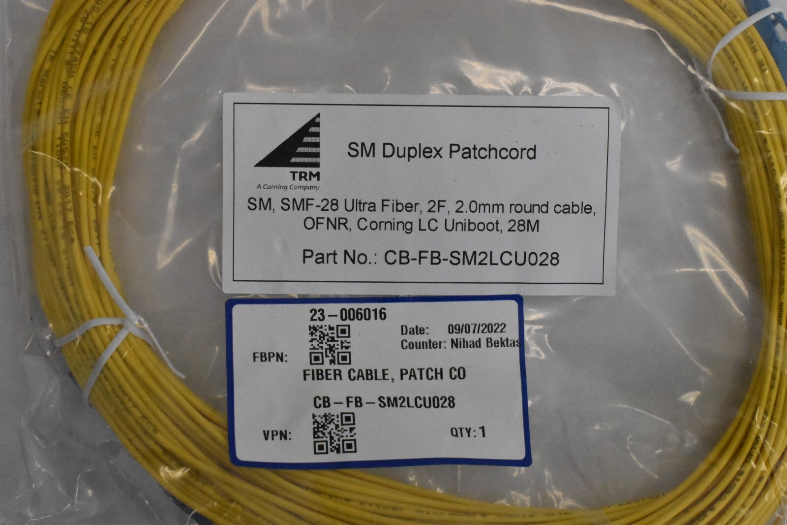 Duplex cb-fb-sm2lcu028 Os2 Single Mode PVC OFNR 2.0mm Fiber Optic Lot of 3