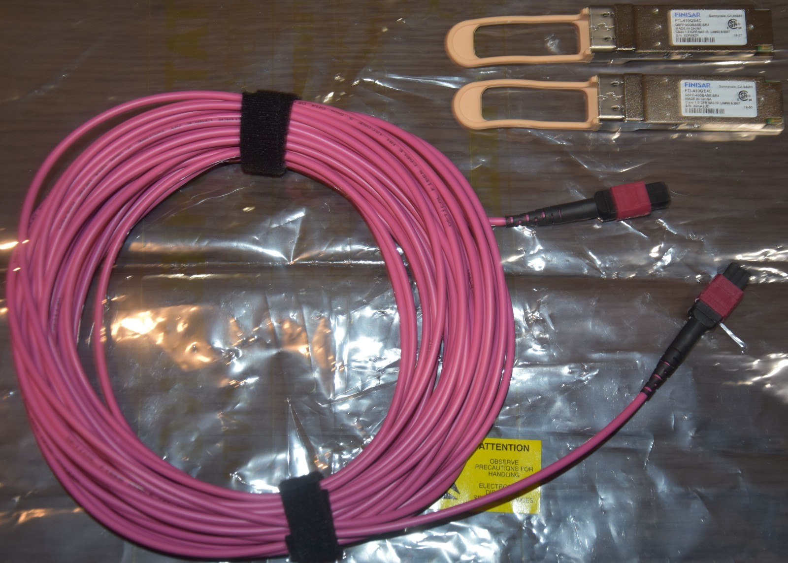 46 FT MTP F / MTP F 12 Core OM4 50/125 Multimode Fiber with 2 Finisar QSFPs