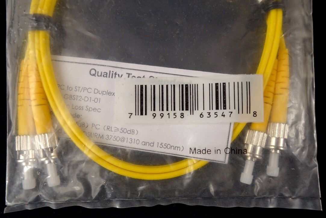 Allen Tel GBST2-D1-01 Duplex ST to ST Fiber Optic Patch Cord, Singlemode 1m, New