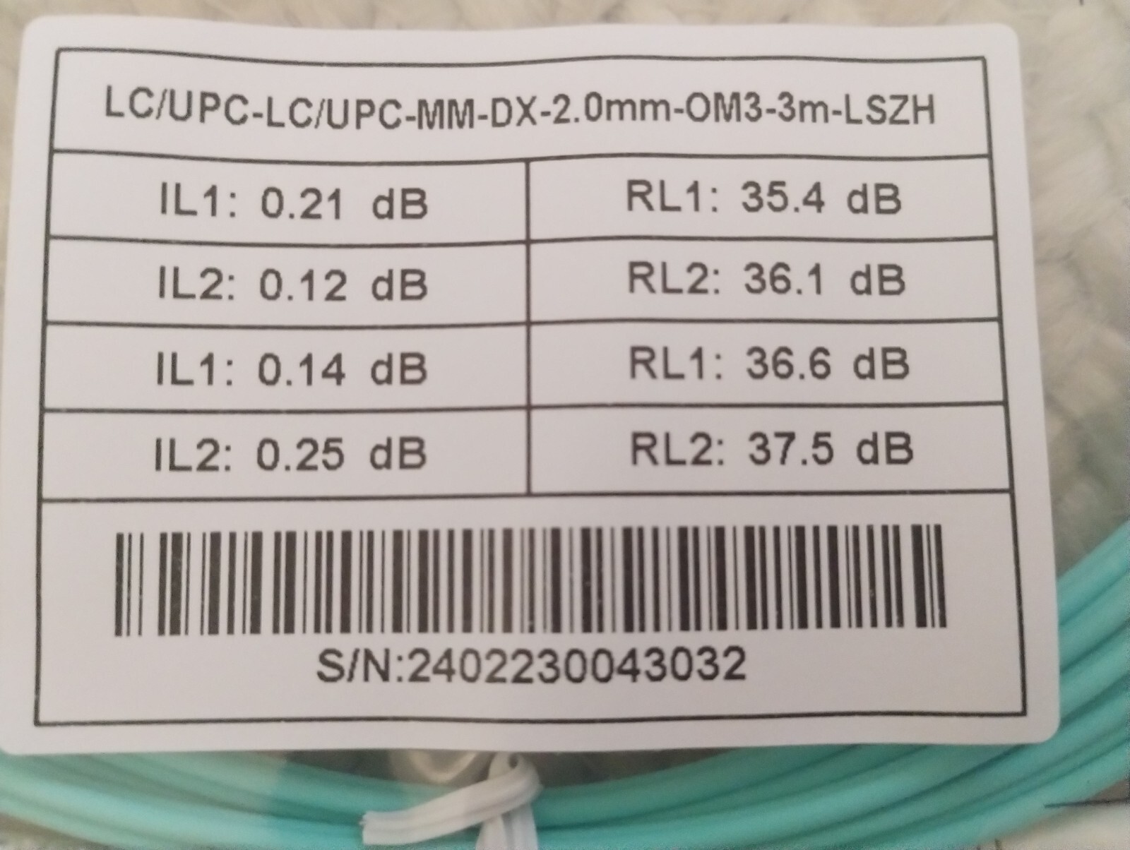 10 Ct. Fiber Optics Flypro LC/UPC-LC/UPC-MM-DX-2.0mm-OM3-3m-LSZH Jumper 3 meters