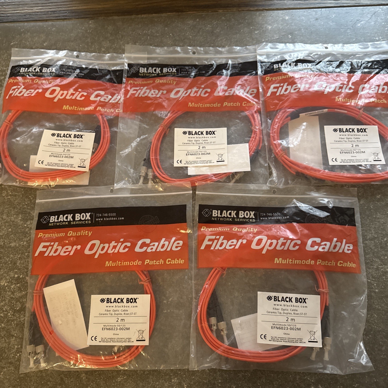 5 Lot Black Box Fiber Optic Cable Multimode 50/125 EFN6023-002M Ceramic Tip