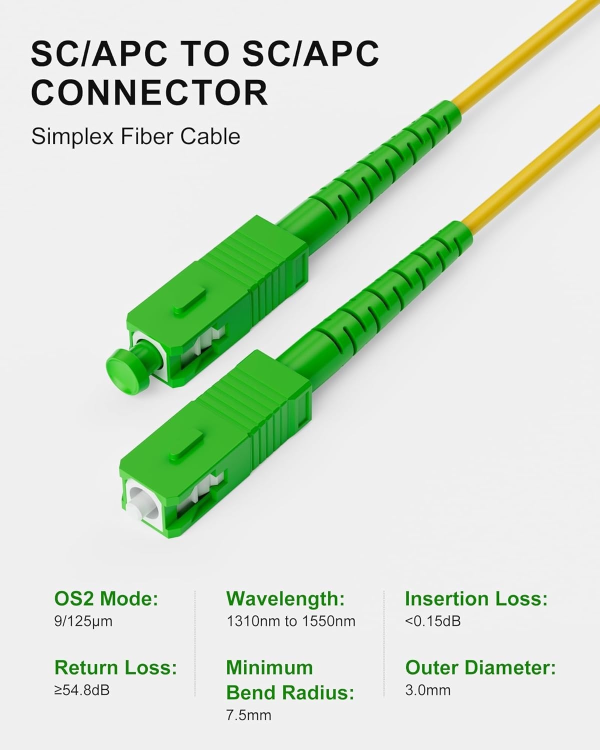 30M 125 Micron OS2 SC/APC to SC/APC Fiber Optic Cable Armored 98ft LSZH