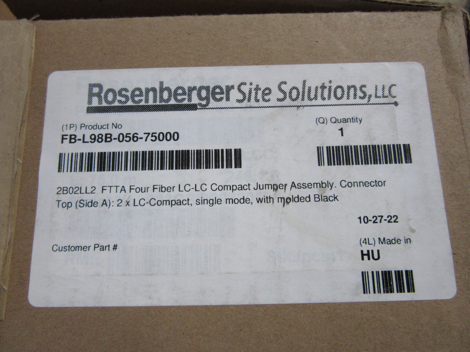 Rosenberger FB-L98B-056-75000 Cable Assy. 2B02LL2, FTTA four Fiber Lc to LC New