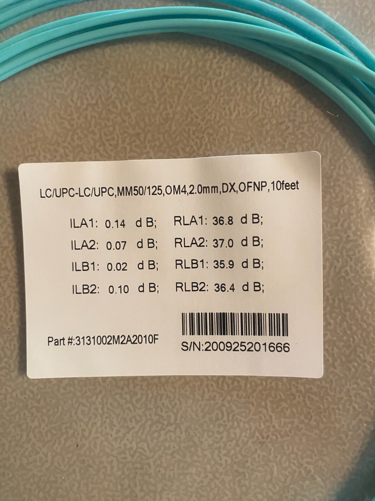 Optical Fiber Cable LC/UPC-LC/UPC,MM50/125,OM4,2.0MM,DX,OFNP,10Feet