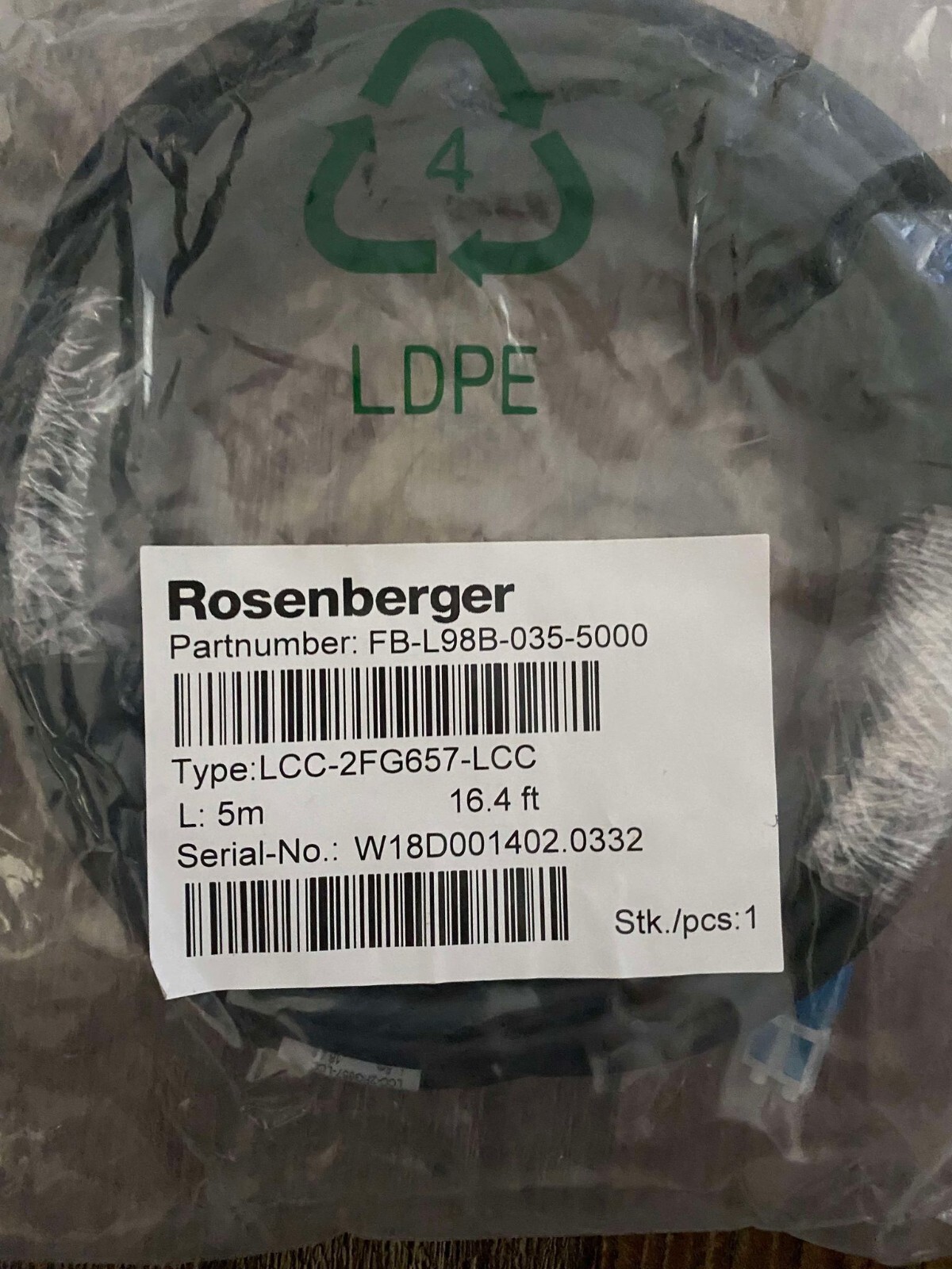 Rosenberger FB-L98B-035-5000 Fiber Optic Jumper 5m (16.4ft)