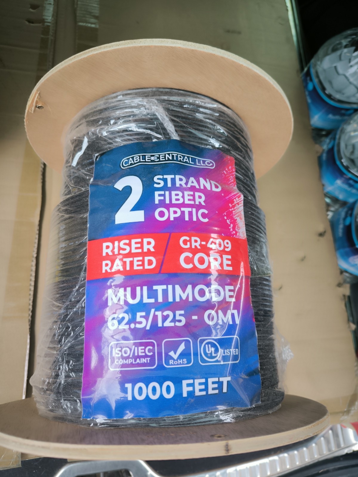 Cable Central LLC 2 Fiber Indoor 1000 feet Fiber Optic Cable, 62.5/125-OM1 Black