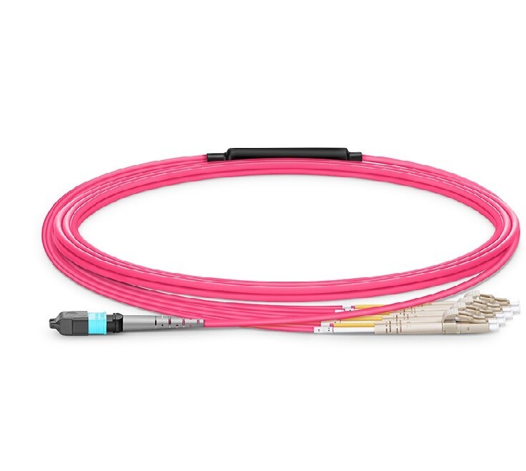 OM4 8 Fiber MPO Female 100G to 4 x LC-UPC Duplex Type B Breakout Cable, 3 Meter-