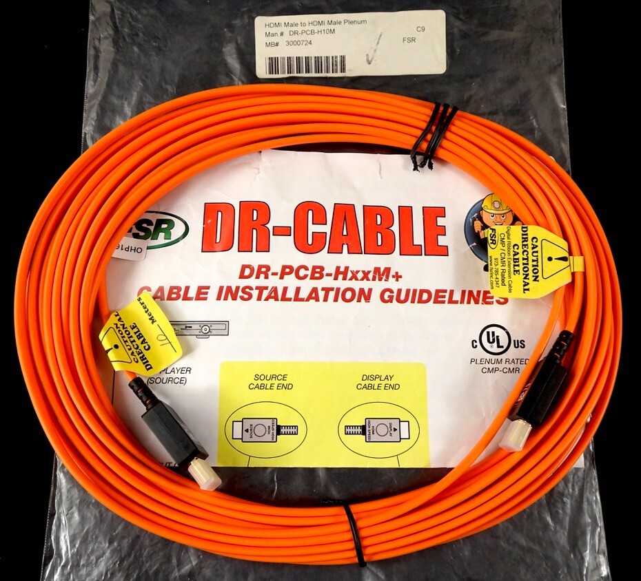 FSR DR-PCB-H10M, HDMI Male to HDMI Male, Plenum, 33 Foot, 10 Meter Cable, New