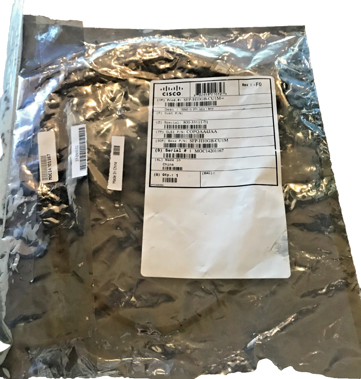 New Cisco SFP-H10GB-CU1M 10GBASE-CU SFP+ Cable 1 Meter Direct Attach Cable (DAC)