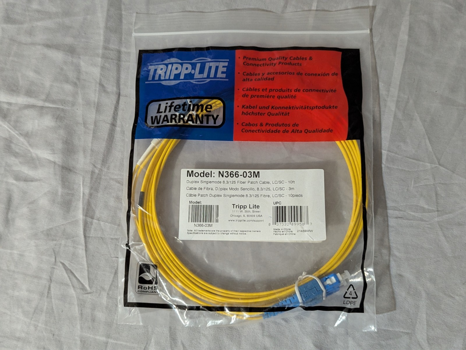 Tripp Lite – N366-03M – 3M Fiber Cables – 50/125 Duplex OM3 LC/LC 10ft