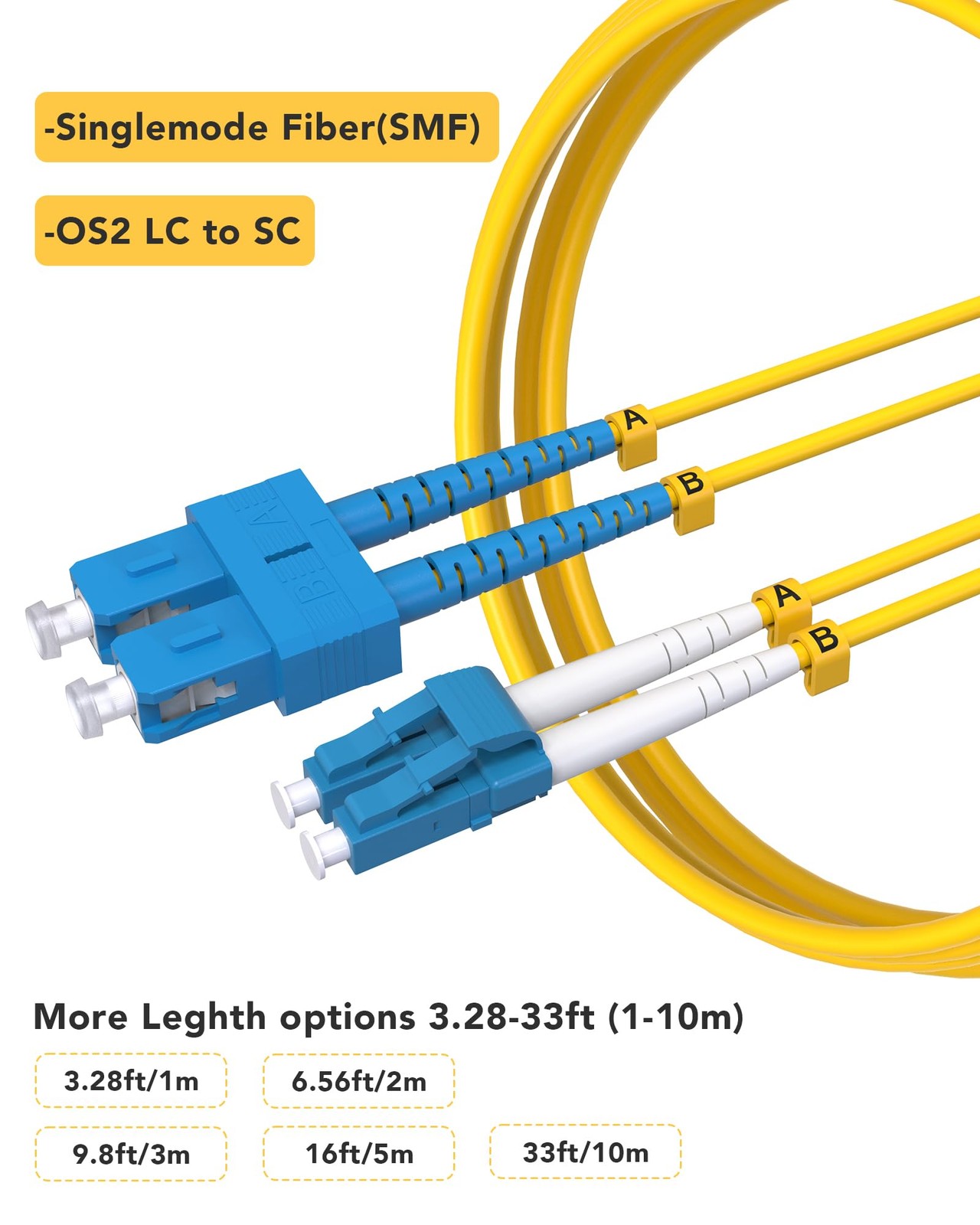 5 Pack OS2 SC to LC Fiber Patch Cable0.5m1.6ft Single Mode Duplex lc to sc Fi…