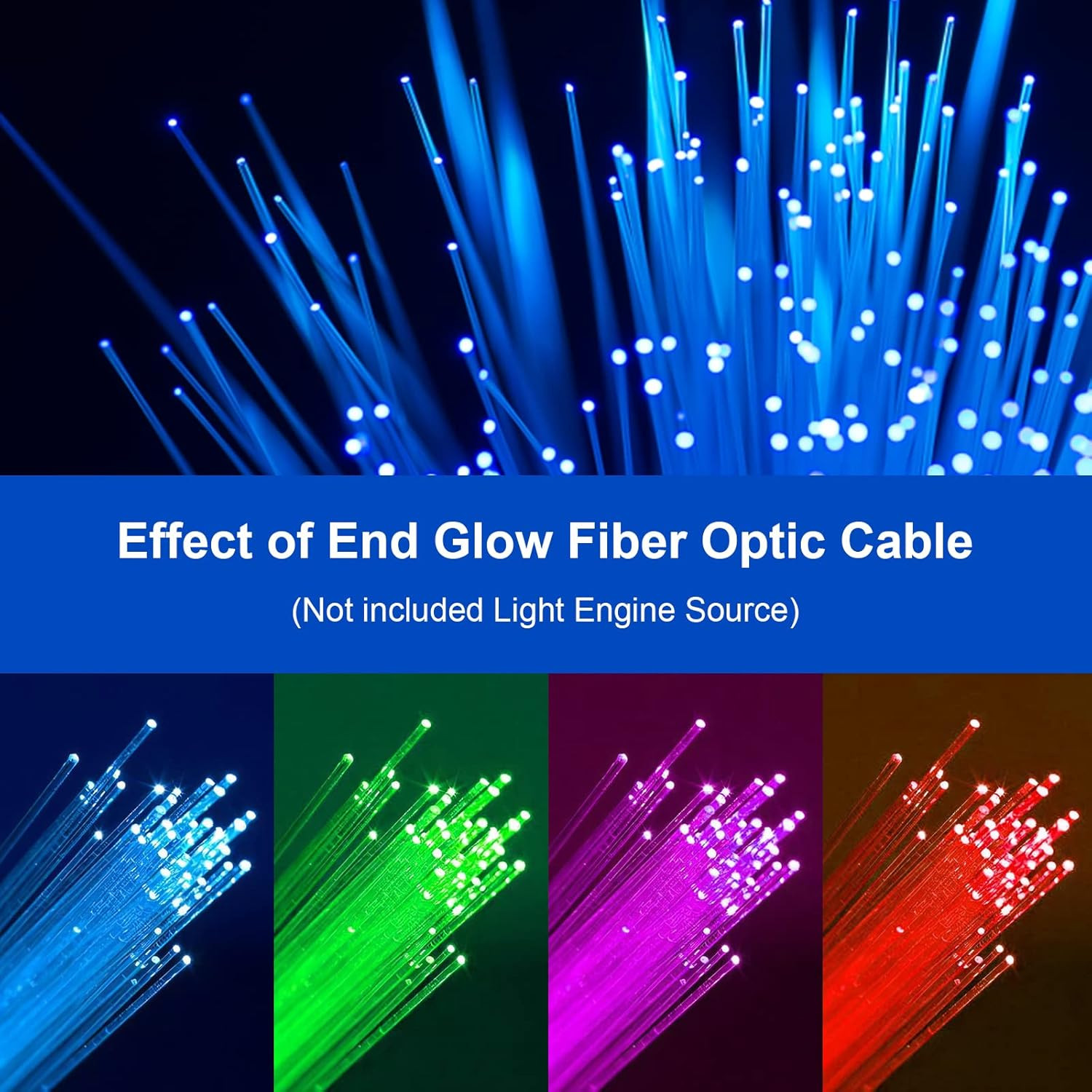 End Glow Fiber Optic Light Cable, AZIMOM PMMA 150Pcs 0.03In 6.5Ft Fiber Starligh