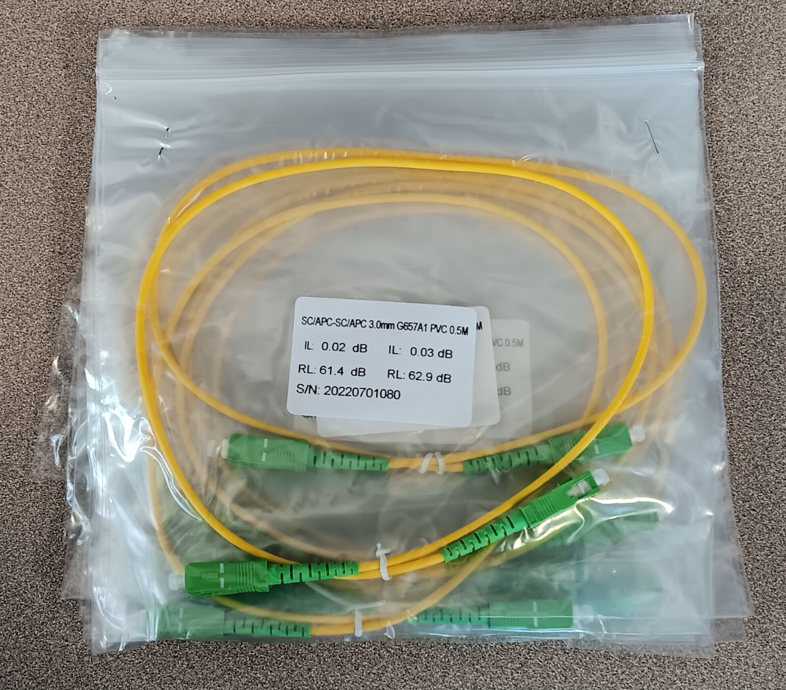 (10) Fiber Optic Patch Cords SC/APC-SC/APC Simplex Singlemode G657A1 PVC 0.5M