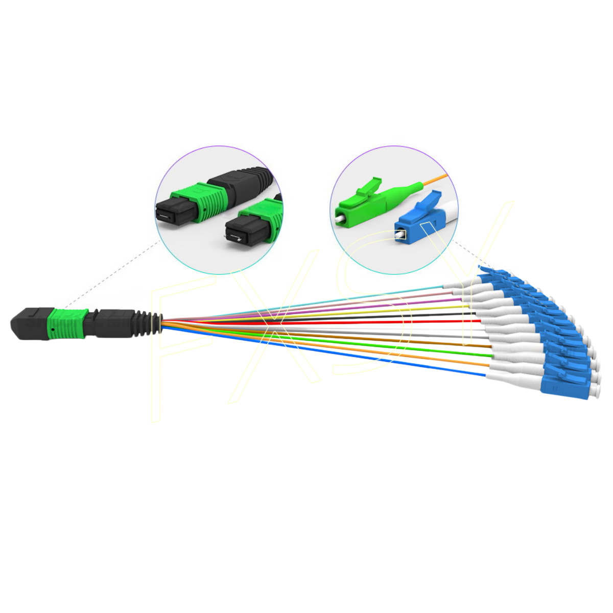 MPO to LC SM 12 Core Breakout Fan Fiber Optic Patch Cord Cable For MTP Cassette