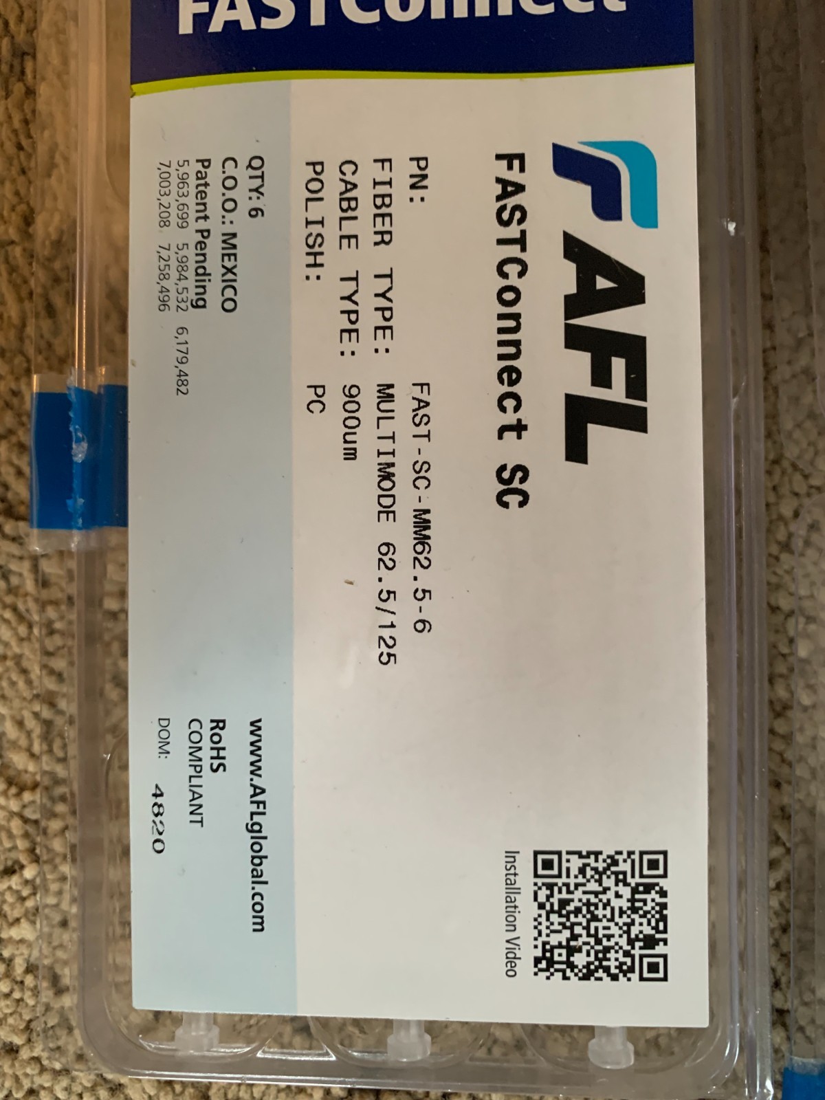 afl fiber optic SC multimode 62.5 connectors