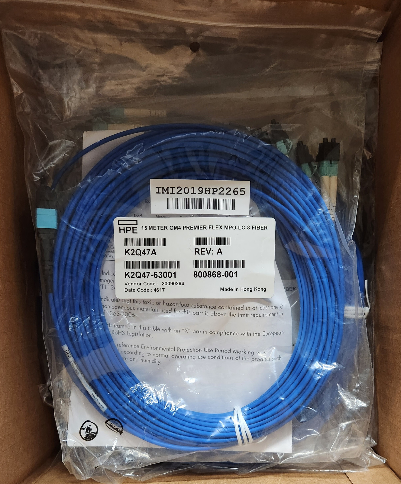 HPE MPO to 4 x LC 15M Breakout Splitter Cable 800868-001 K2Q47A