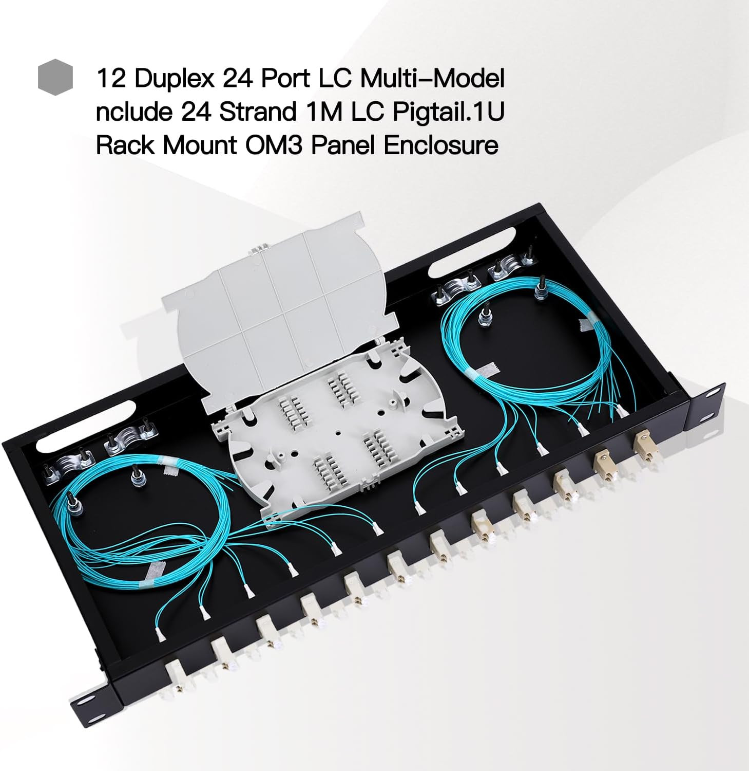 LC-OM3 12 Duplex 24 Port Fiber Enclosure Box – 1 RU Rack Mount Multimode LC-UPC