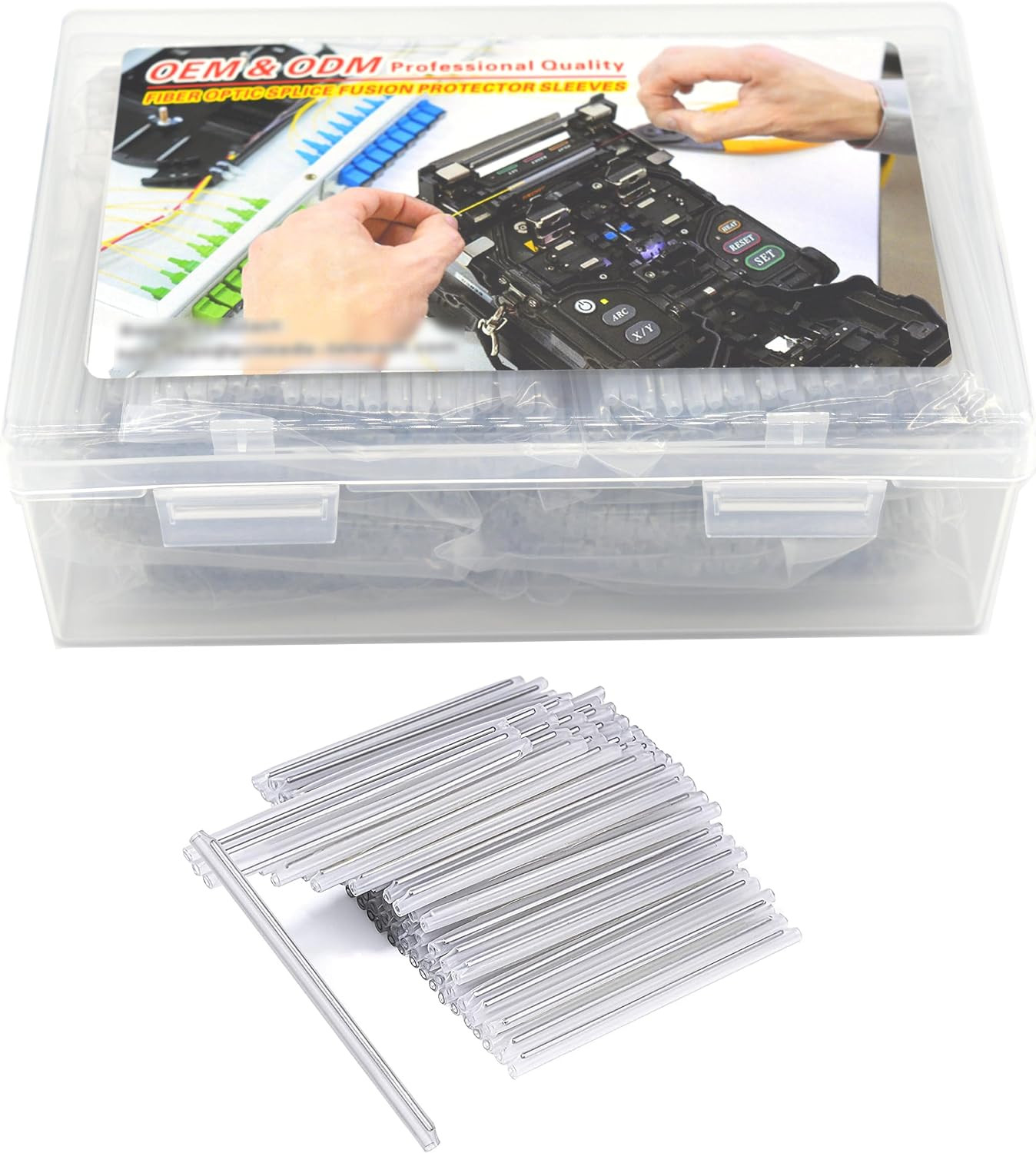 1000Pcs Clear Fiber Optic Fusion Splice Protection Sleeves with Storage Box