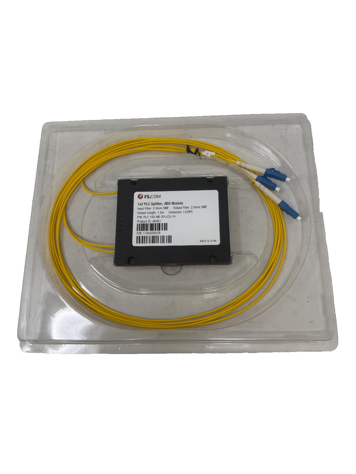 1 x 2 PLC Fiber Splitter, Splice/Pigtailed ABS Module, 2.0mm, LC/UPC, Singlemode
