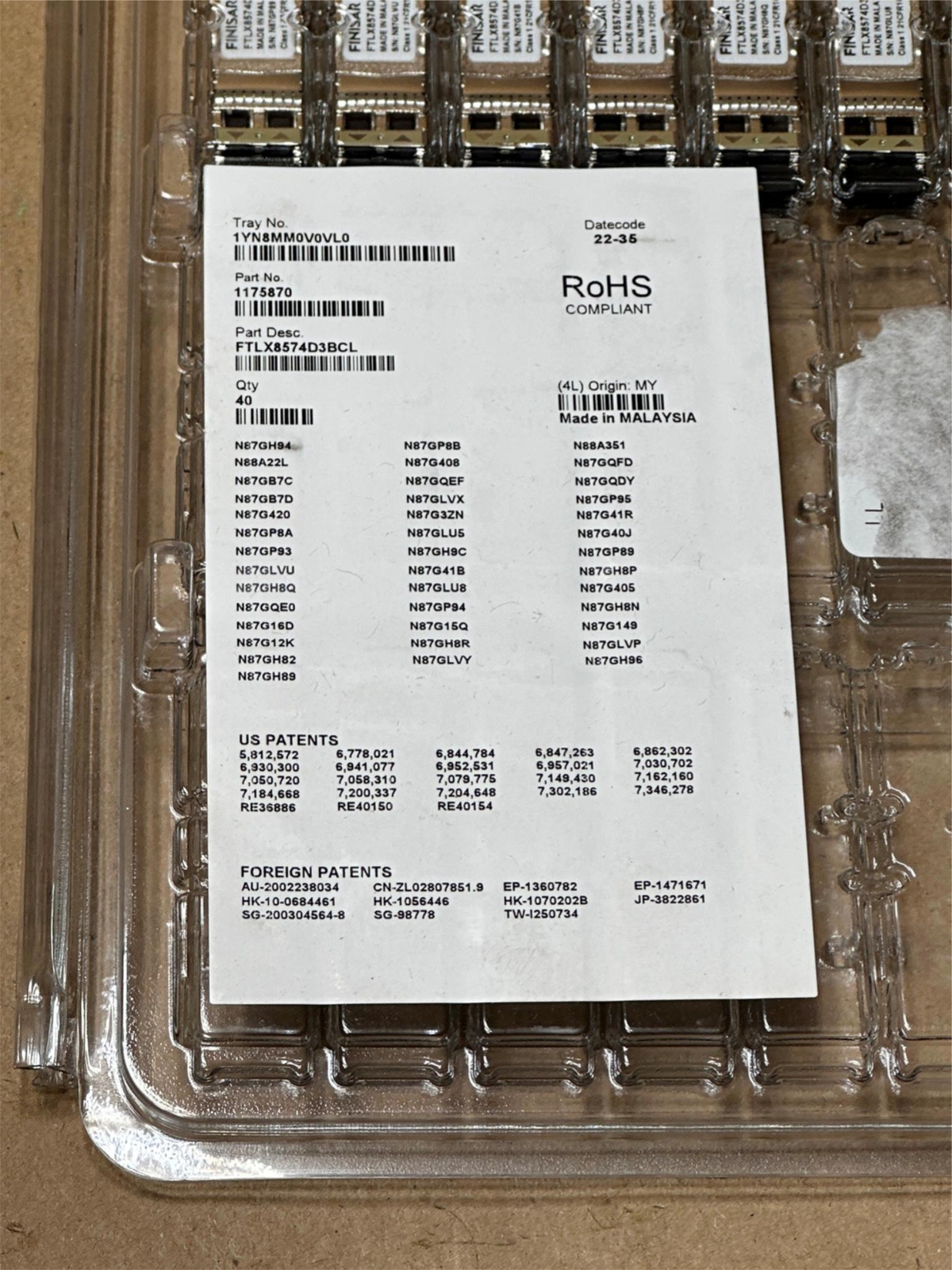 NEW FTLX8574D3BCL Finisar 10Gb/s 850nm Multimode SFP+ SR 400m Transceiver