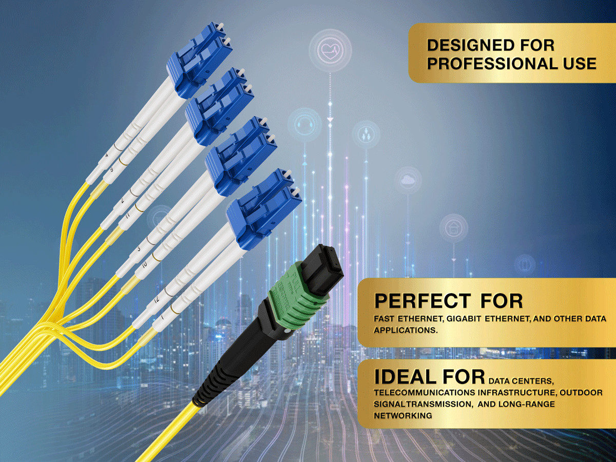 7m OS2 MTP/APC TO 4*LC 8 Fibers Duplex Corning Fiber Breakout Cable Type B Si…