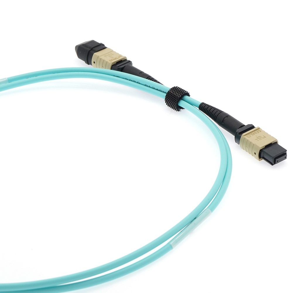 30M 12 Fiber MPO UPC Female to Female Multi Mode Fiber Optic Cable Cord OM3 Aqua