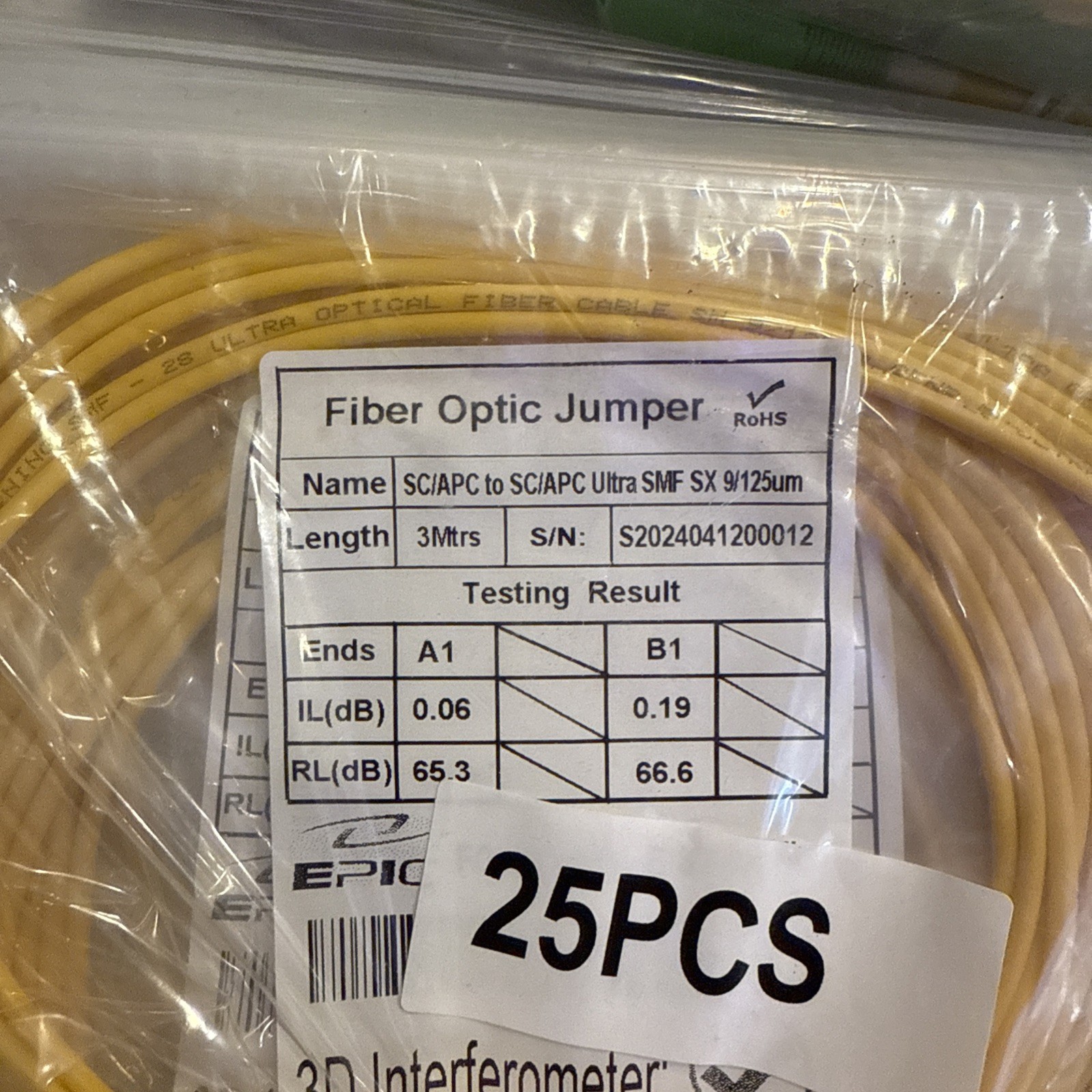 Lot Of (175) – Length 3m – Sc/apc To Sc/apc Ultra Smf Sx 9/125um- Finer Optic