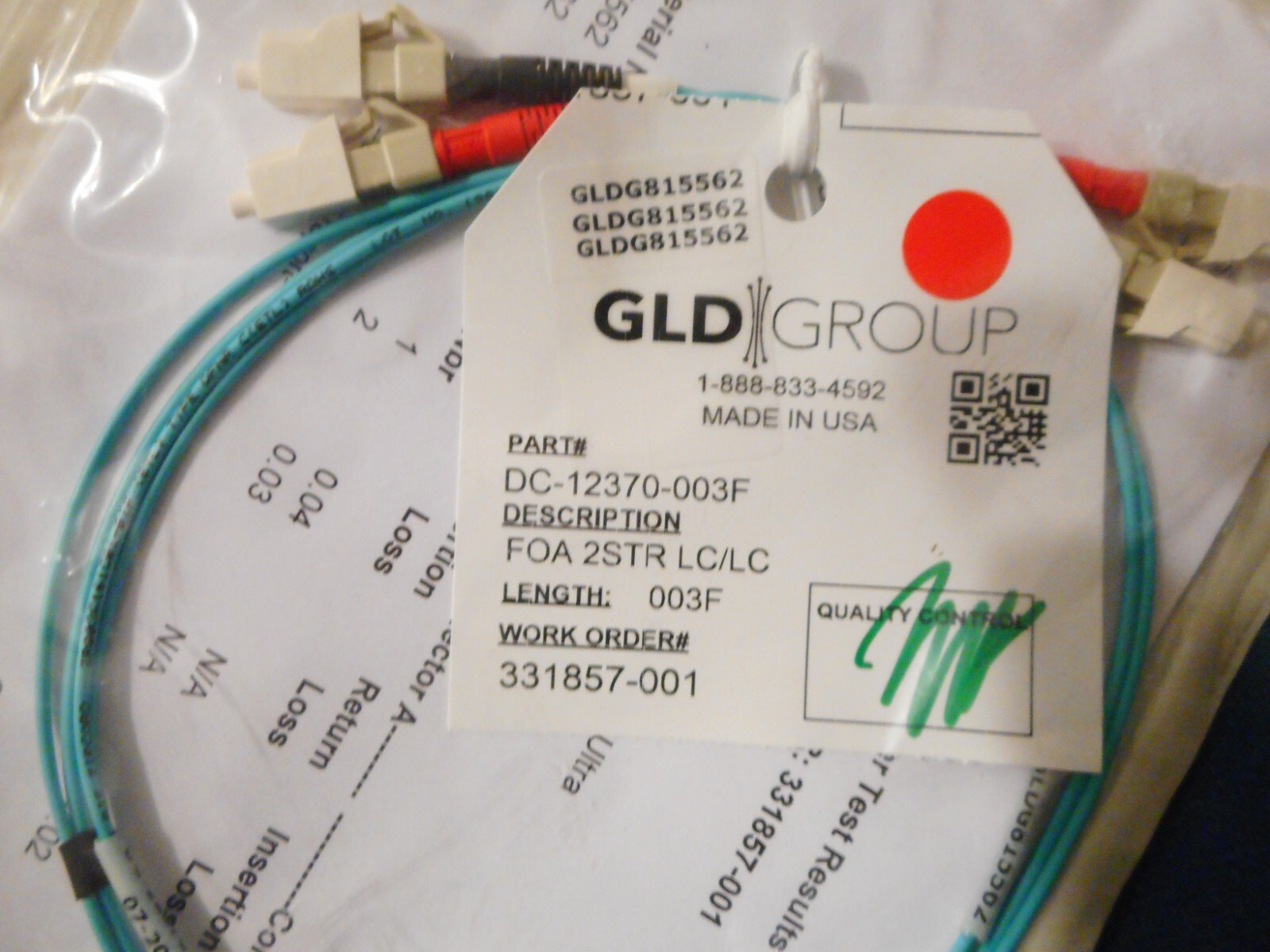 LOT OF 30 FIBER OPTIC JUMPERS 3FT GLD-GROUP FOA 2STR LC/LC DC-12370-003F