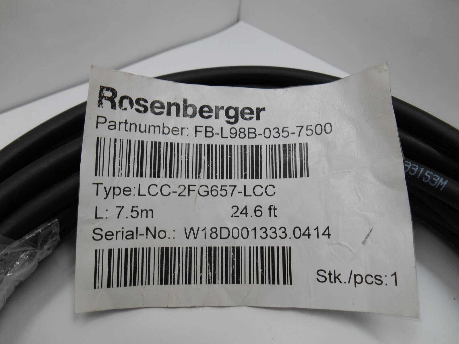Rosenberger FB-L98B-035-7500, Fiber Jumper Cable 7.5 M 24.6′ FT LLC-2FG657-LCC