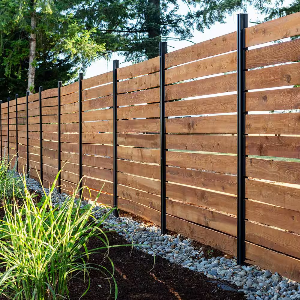 Modular Fencing 76 In. H Matte Black Aluminum Hard Surface Post for a 6 Ft. H Ou