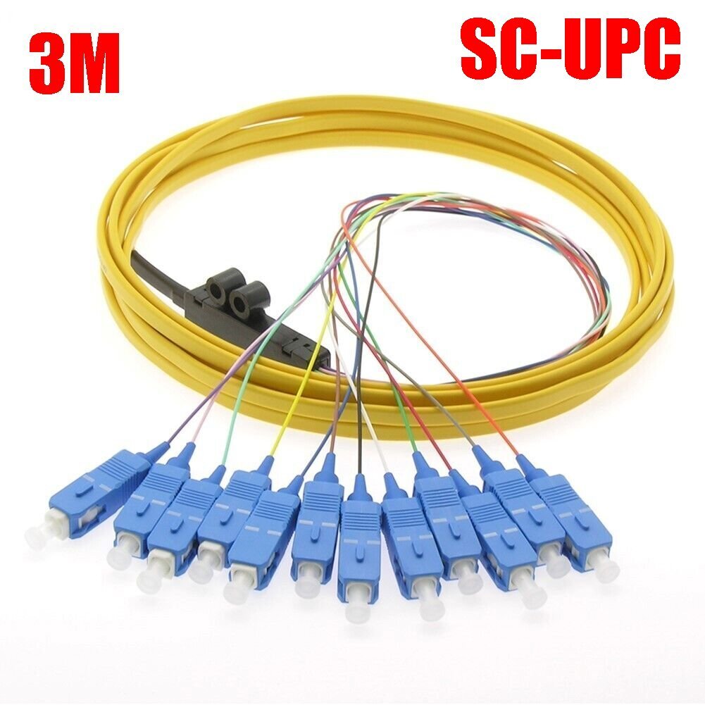 3M 12 Cores Fiber Optic SC UPC Single Mode Flat Patch Cable Pigtail Cord Yellow