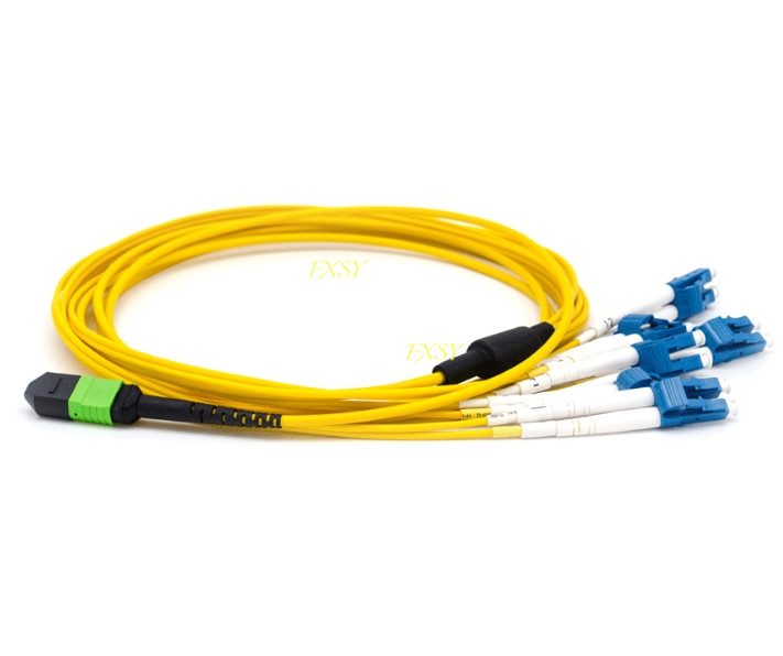 MPO Male to 4×LC Duplex 8F Single Mode OS2 Optical Fiber Breakout Jumper Cable