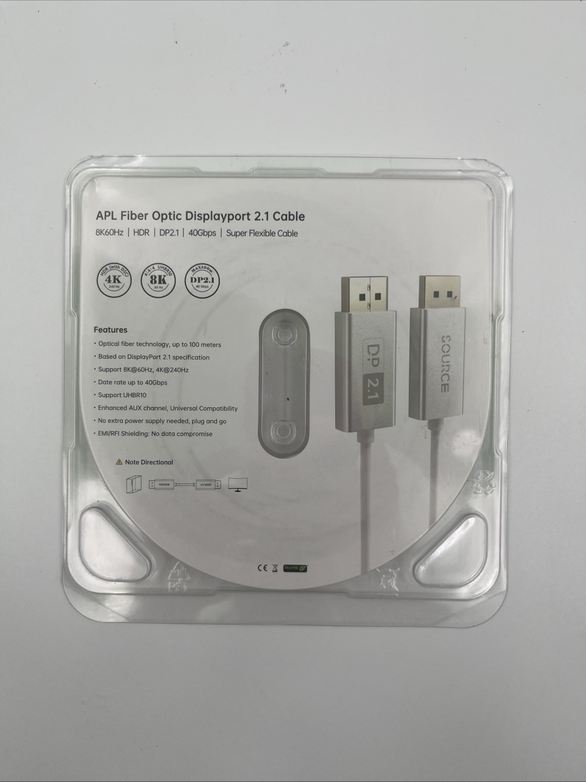 APL 30 Ft Fiber Optic DisplayPort 2.1 Cable