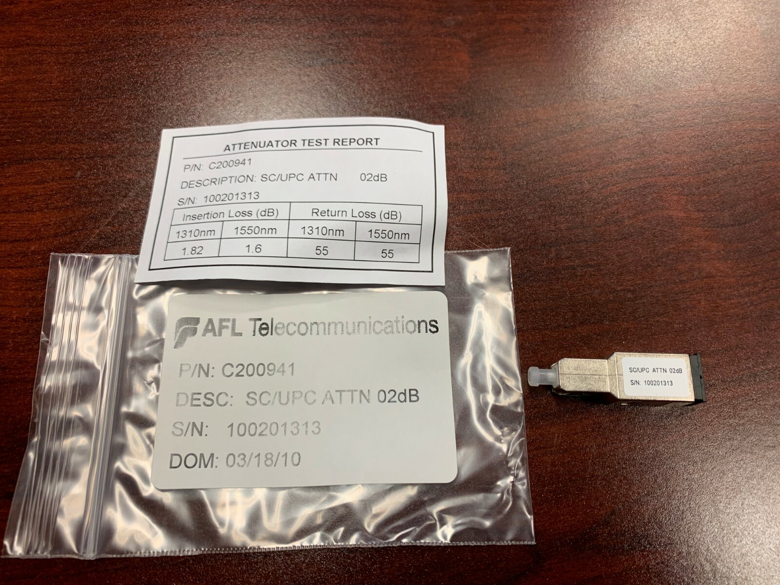 AFL Telecommunications SC/UPC-02dB Fiber Optic Attenuator C200941