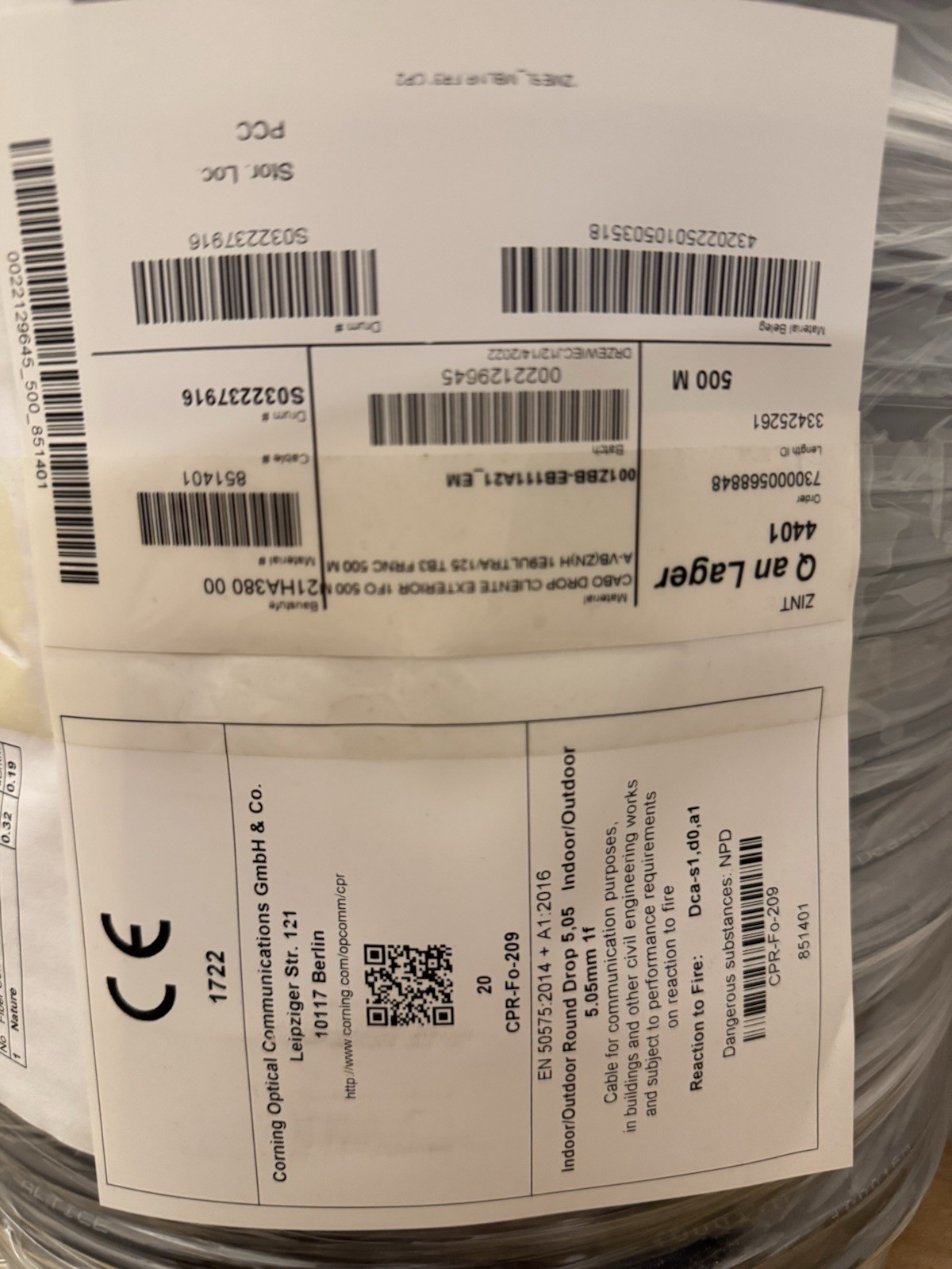 NEW Corning Singlemode Fiber Optic Cable OS2 500m 1640ft Black Indoor/Outdoor
