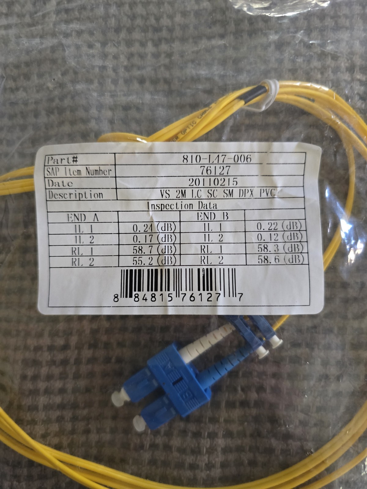 Fiber Optic Cable SM 0S2 9/125UM Part# 810-L47-006