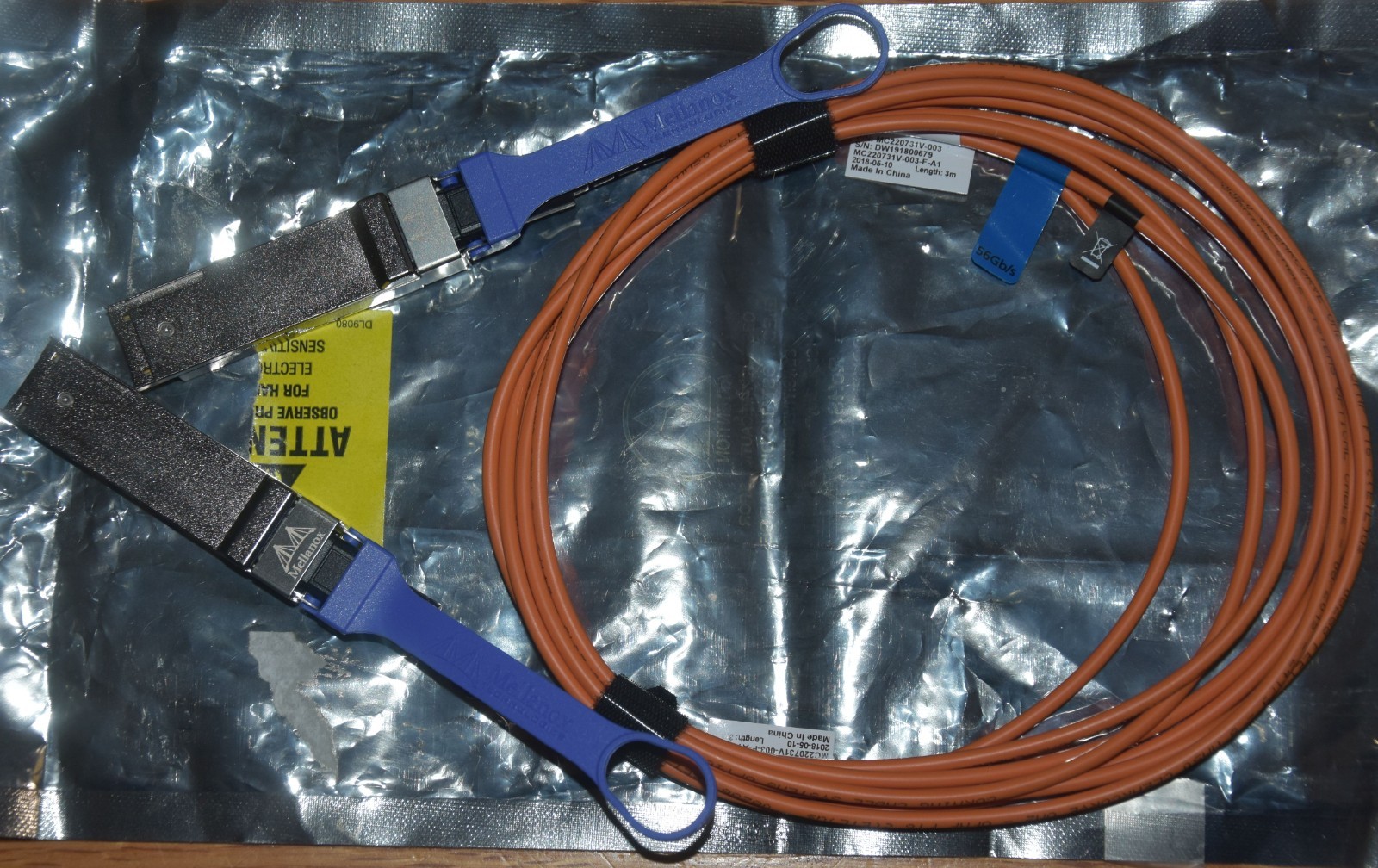 MC220731V-003 NVIDIA Mellanox MC220731V-003 AOC Cable VPI 56Gb/s QSFP 3 meter