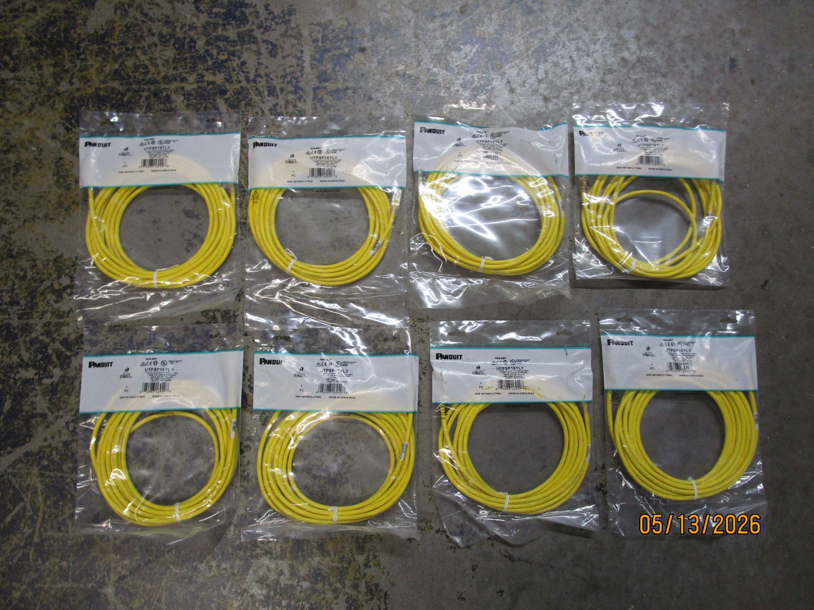 (8) Panduit UTPSP15YLY 24awg Cat 6 Patch Cord 15’