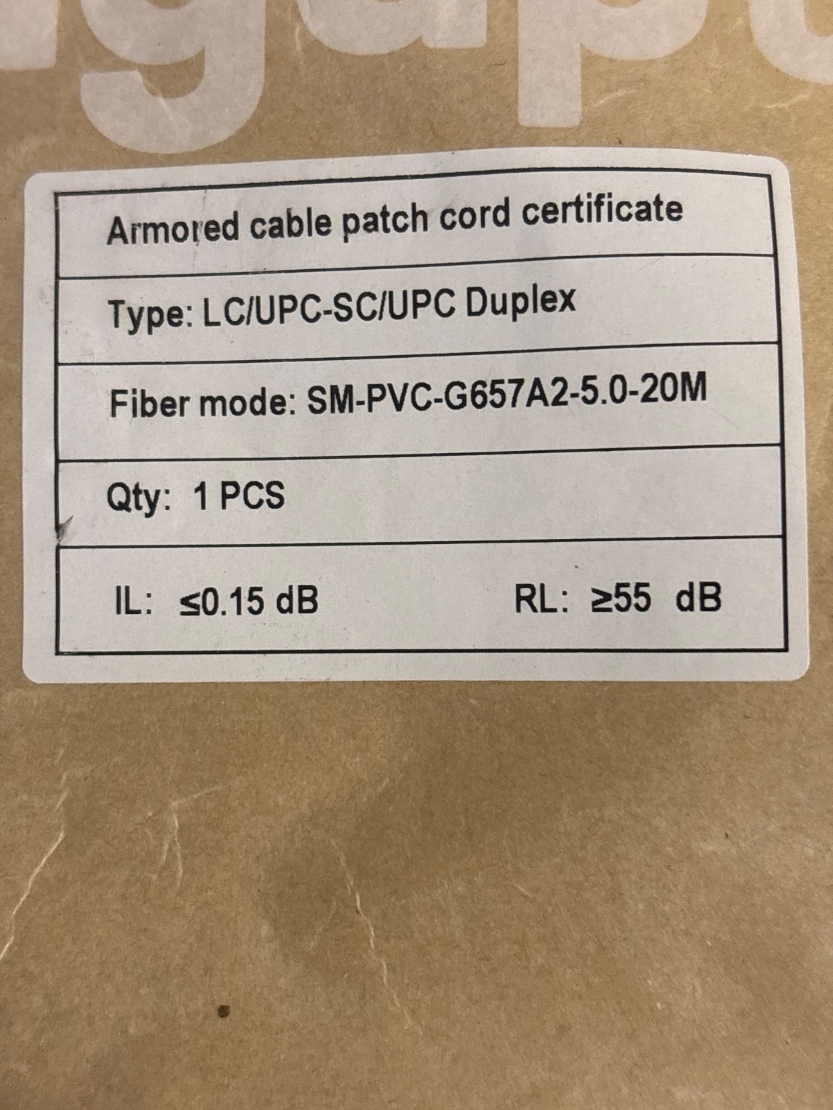 Banguptical 65′ LC/UPC-SC/UPC Duplex SM-PVC G657A2-5.0-20M open box
