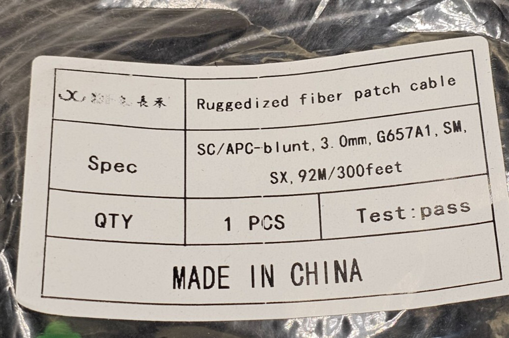 G657A1 300FT Ruggedized Fiber Patch Cable SC/APC-Blunt 3.0mm Black