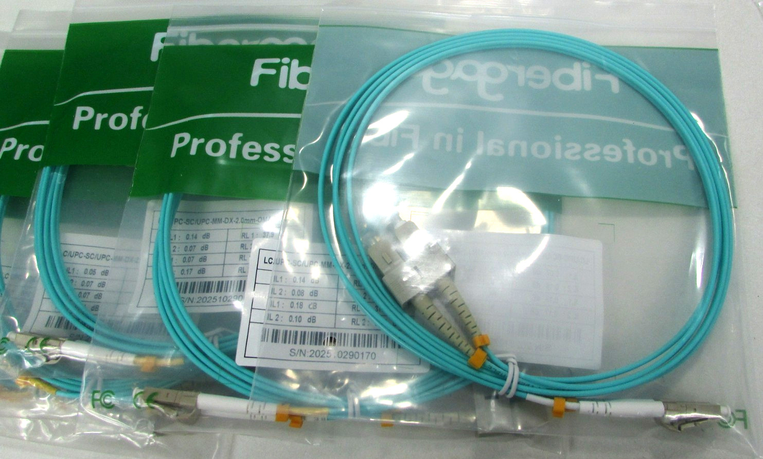 5 x Fibergaga UPC-MM-DX 2.0mm OM4 2m LSZH Fiber Optic Patch Cable