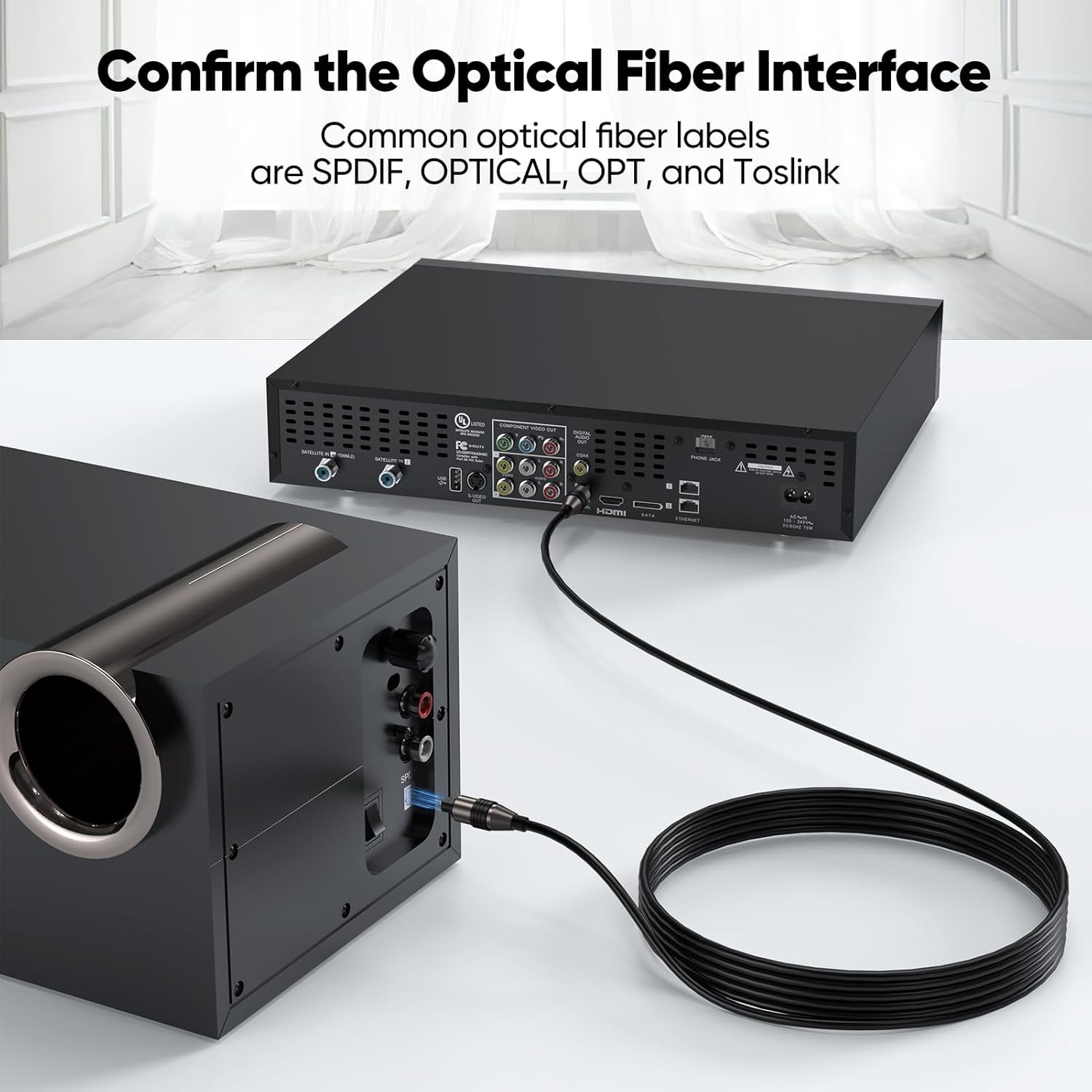 10ft Optical Audio Cable – Toslink SPDIF Fiber Optic Cord for TV & Soundbar