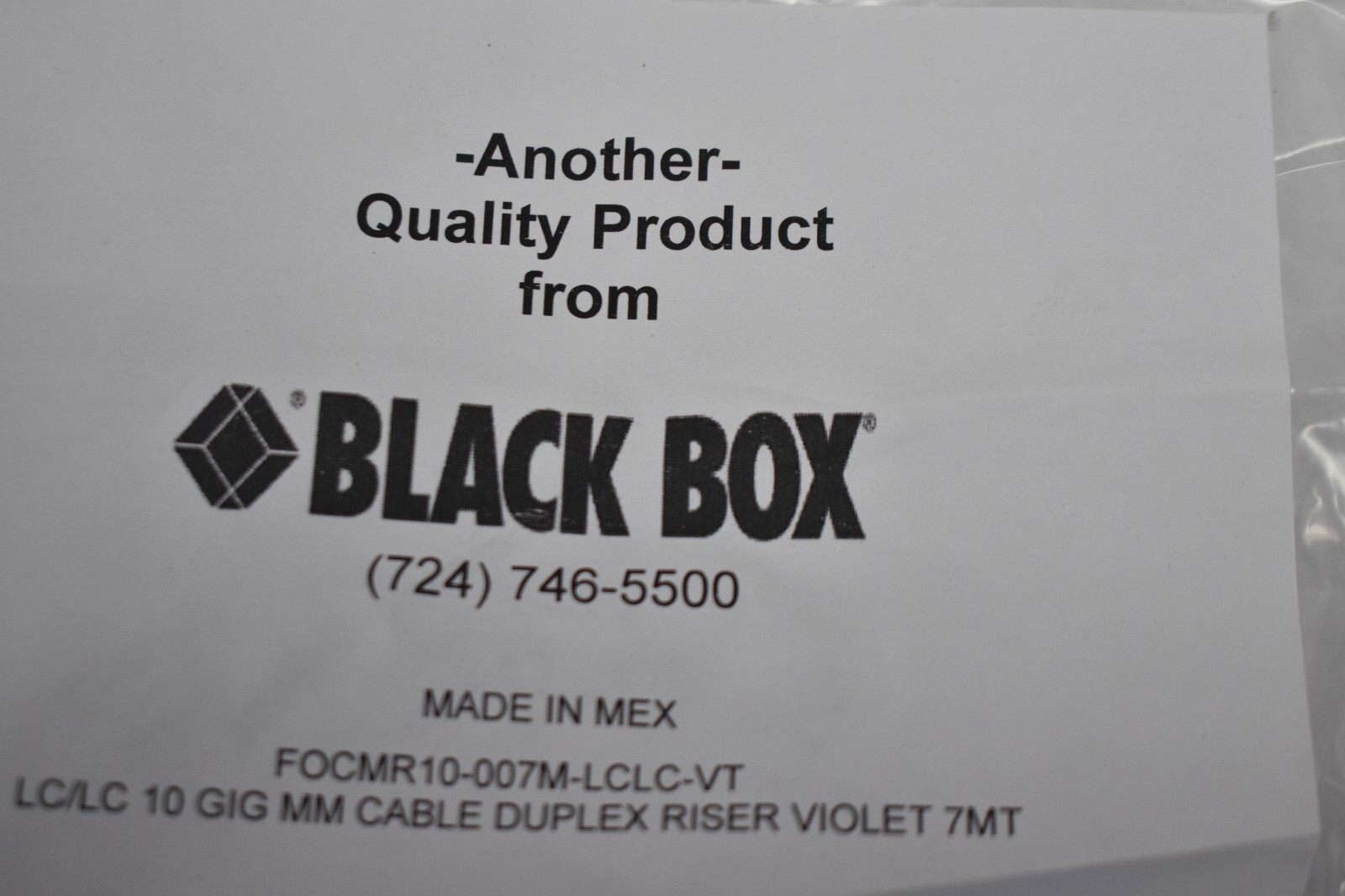 Black Box 10 Gig MM FO Patch Cable Duplex Fiber Riser Cable Violet LCLC-7MT
