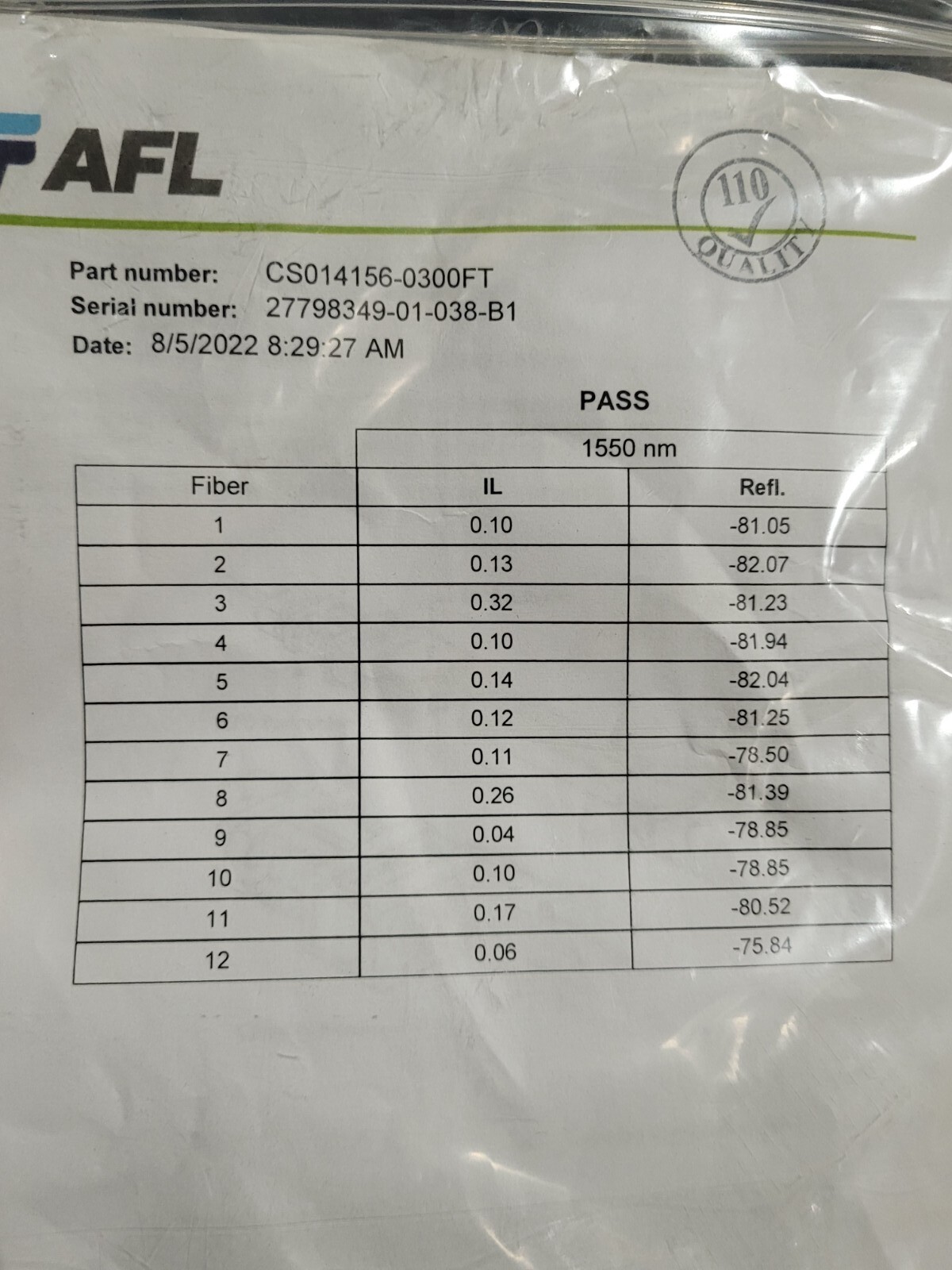 AFL 300′ Fiber Optic Cable CS014156 ATF, LM, 012