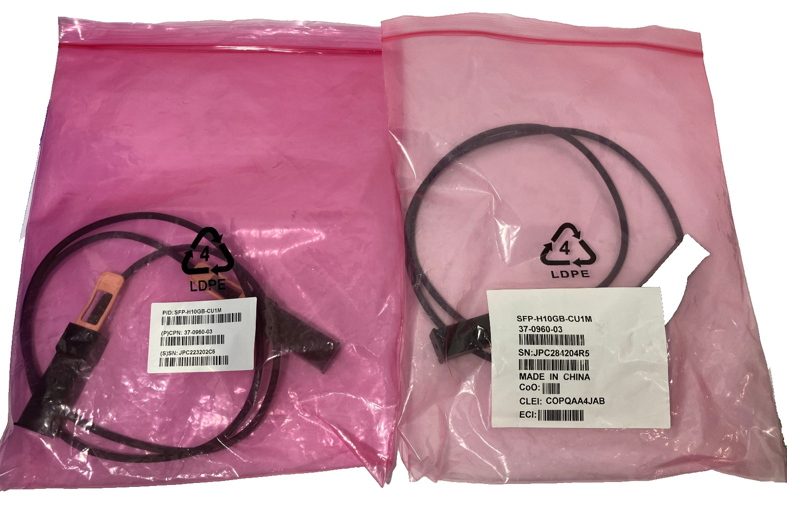 Lot of 2 Genuine CISCO SFP-H10GB-CU1M 10GBASE-CU SFP+ Cable 1M 37-0960-03 NEW