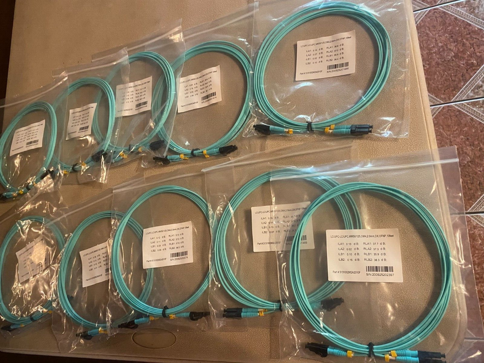 Optical Fiber Cable LC/UPC-LC/UPC,MM50/125,OM4,2.0MM,DX,OFNP,10Feet