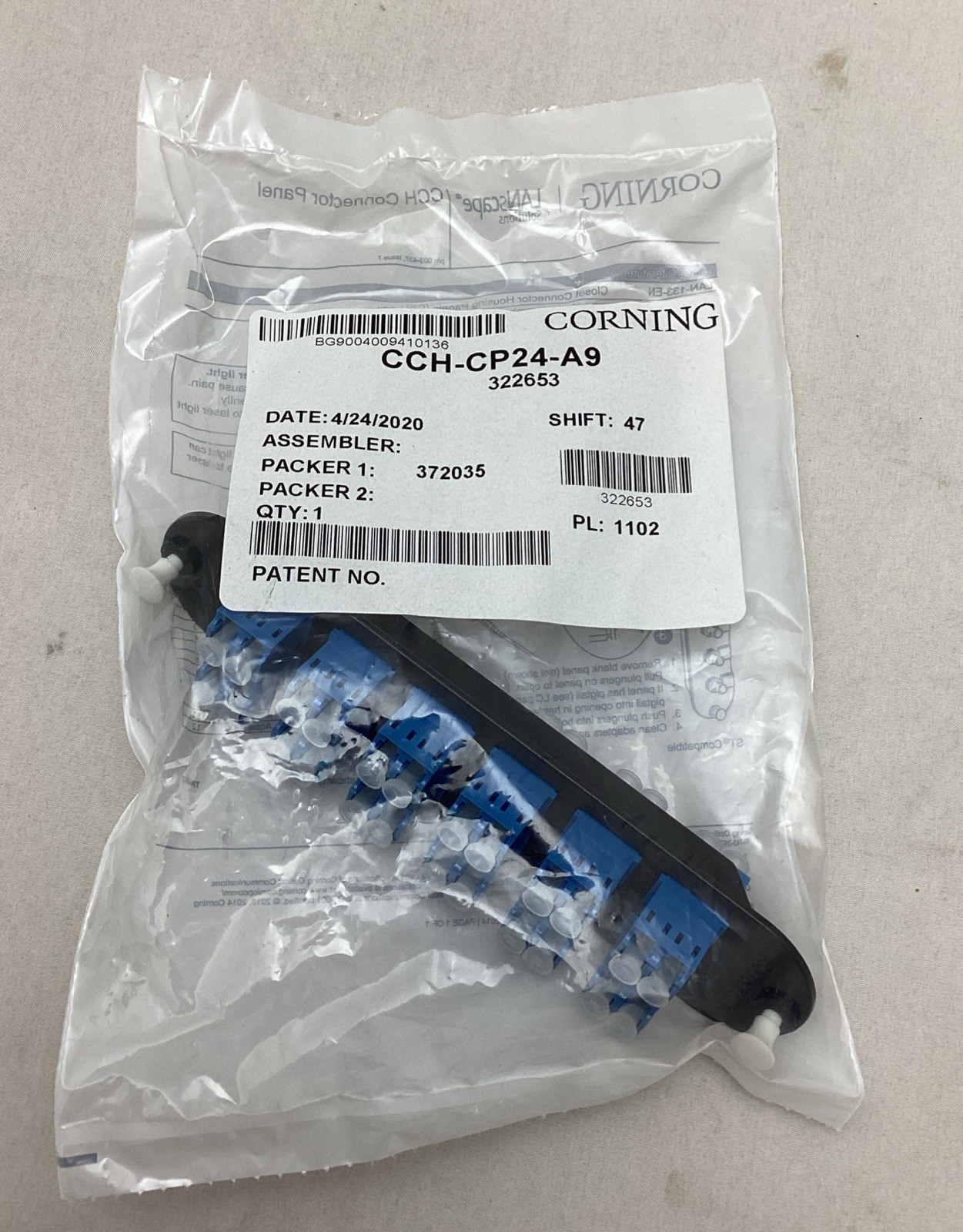 NEW (20 pcs) Corning CCH-CP24-A9 Fiber Optic Adapter Panel 12 LC Duplex – NIP
