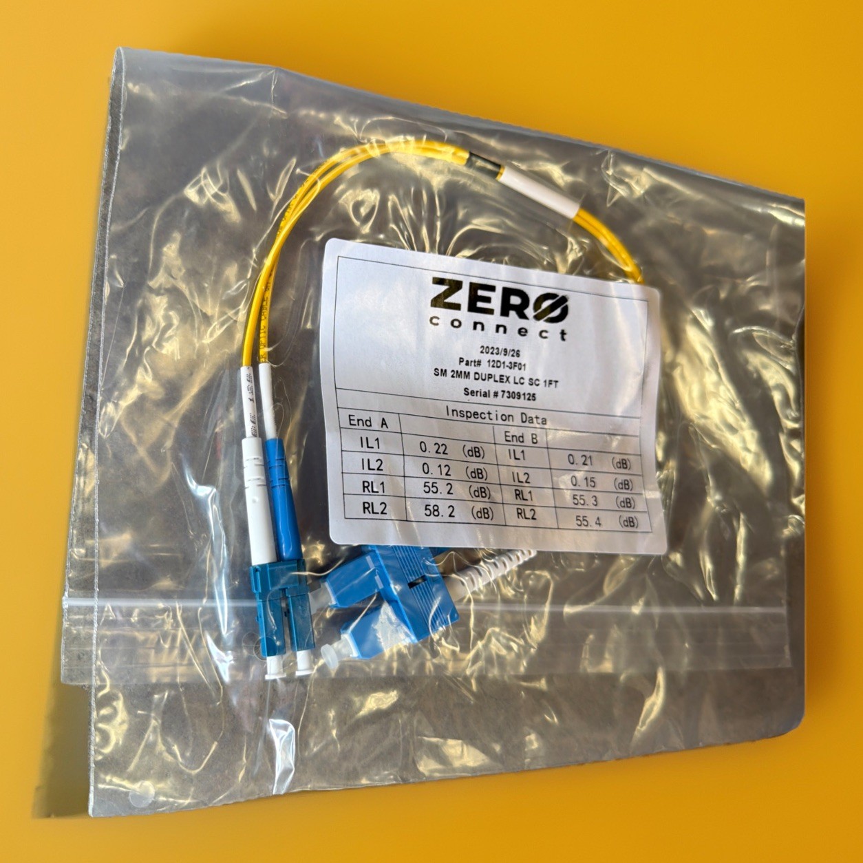 🔥 ZERO Connect 12D1-3F01 SM 2MM Duplex LC/SC 1Ft Fiber Optic Cable ~ 10 Units🔥