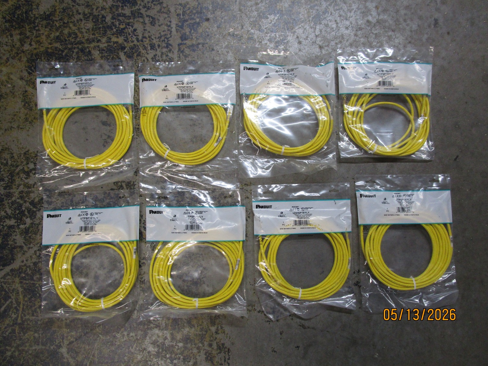 (8) Panduit UTPSP15YLY 24awg Cat 6 Patch Cord 15’